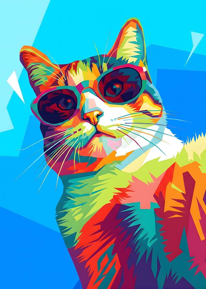 Colorful Pop Art Cat with Sunglasses