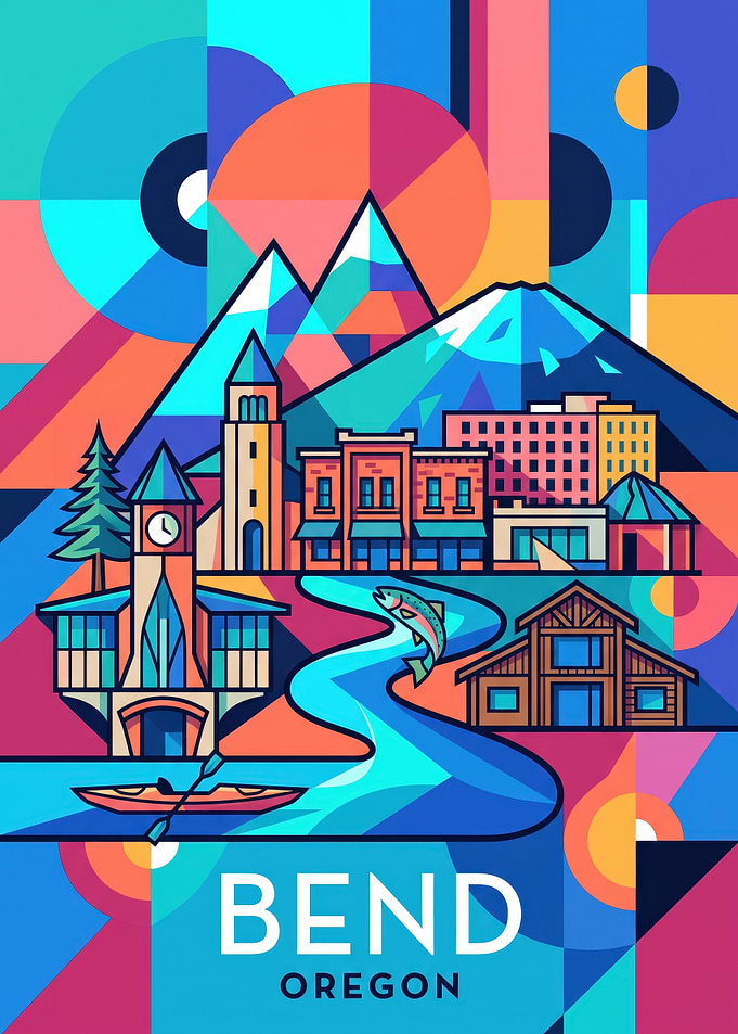 Bend Oregon Geometric Travel Poster