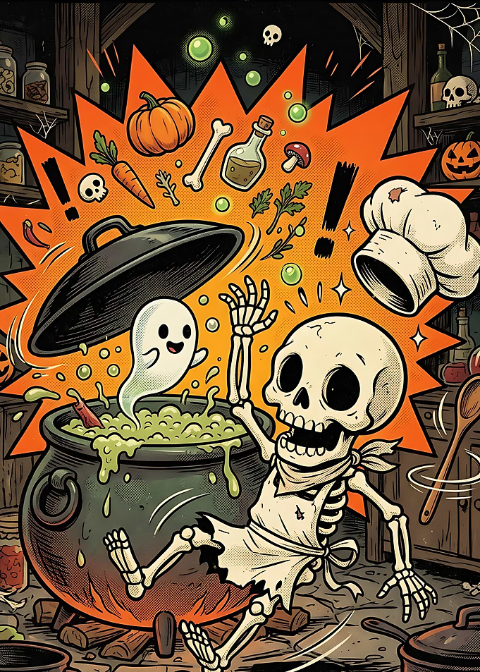 Skeleton Chef Cooking Spooky Potion