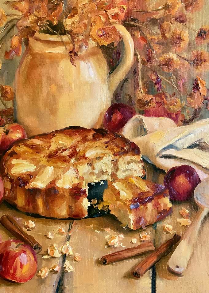 Still Life Apple Cake Painting