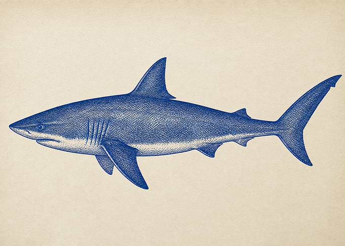 Vintage Style Blue Shark Illustration