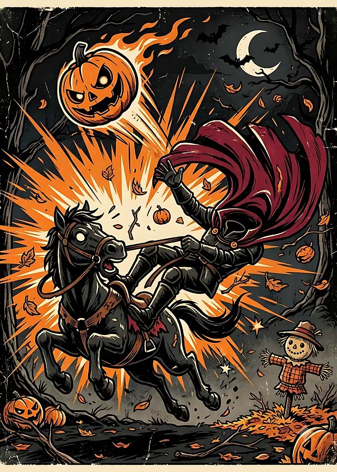 Headless Horseman Halloween Illustration