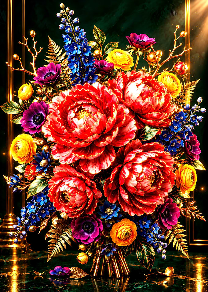 Vibrant Floral Bouquet with Golden Accents