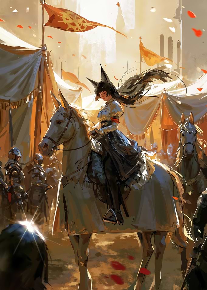 Knight Hoshimi Miyabi on Horseback at a Medieval Camp