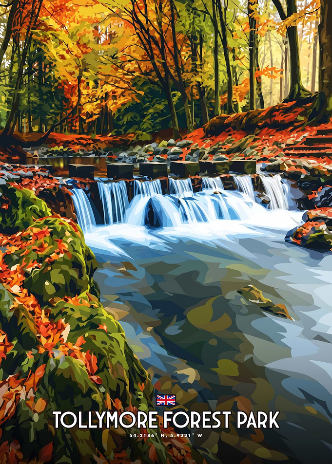 Tollymore Forest Park Autumn Waterfall Poster