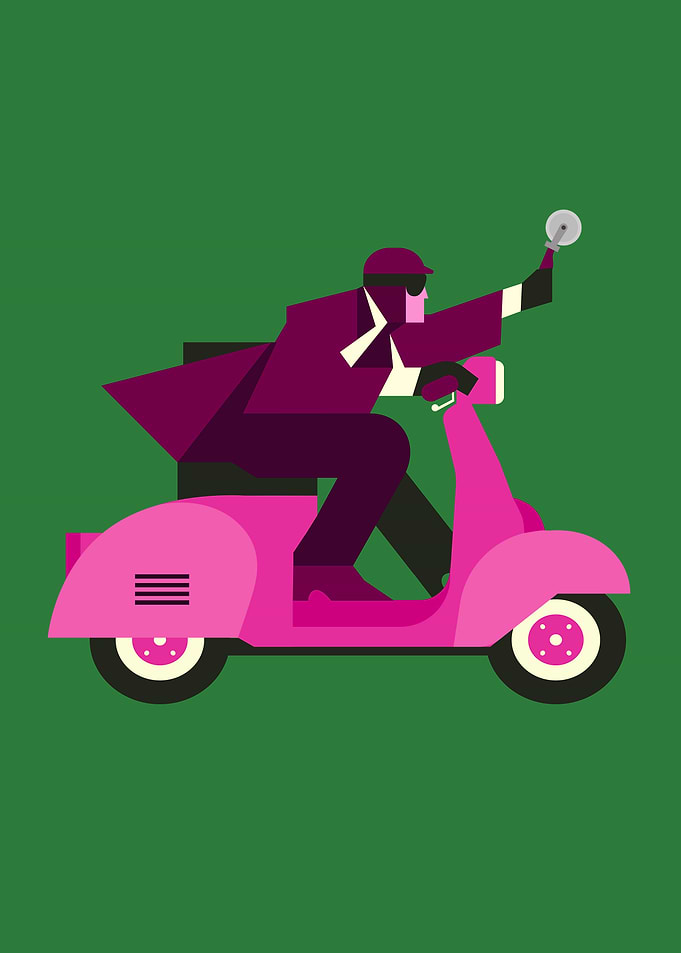 Minimalist Pizza Delivery Scooter Illustration
