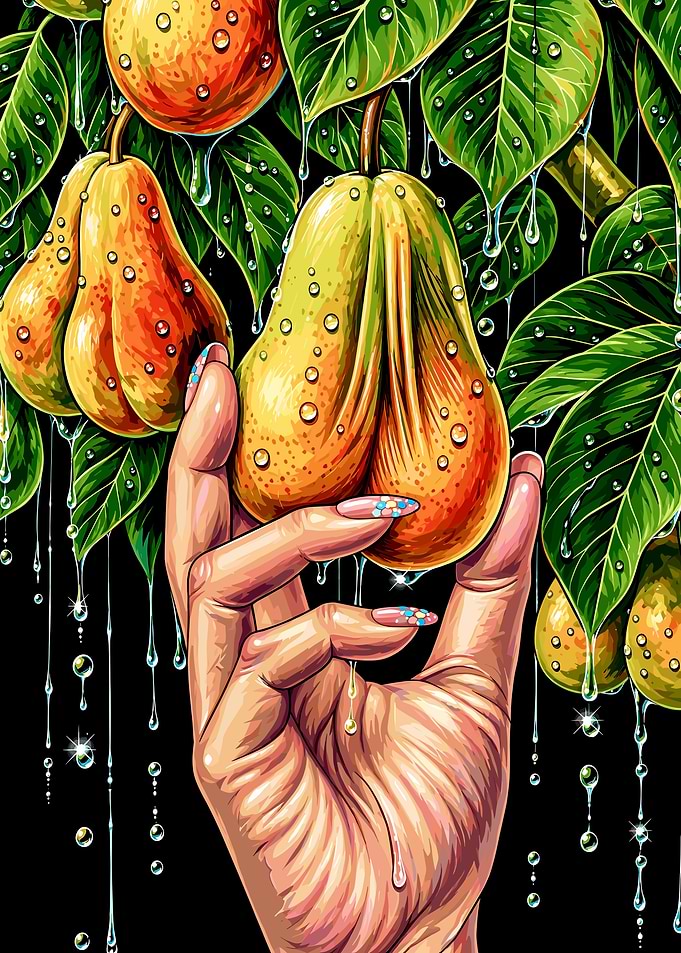 Hand Picking Fresh Wet Pears