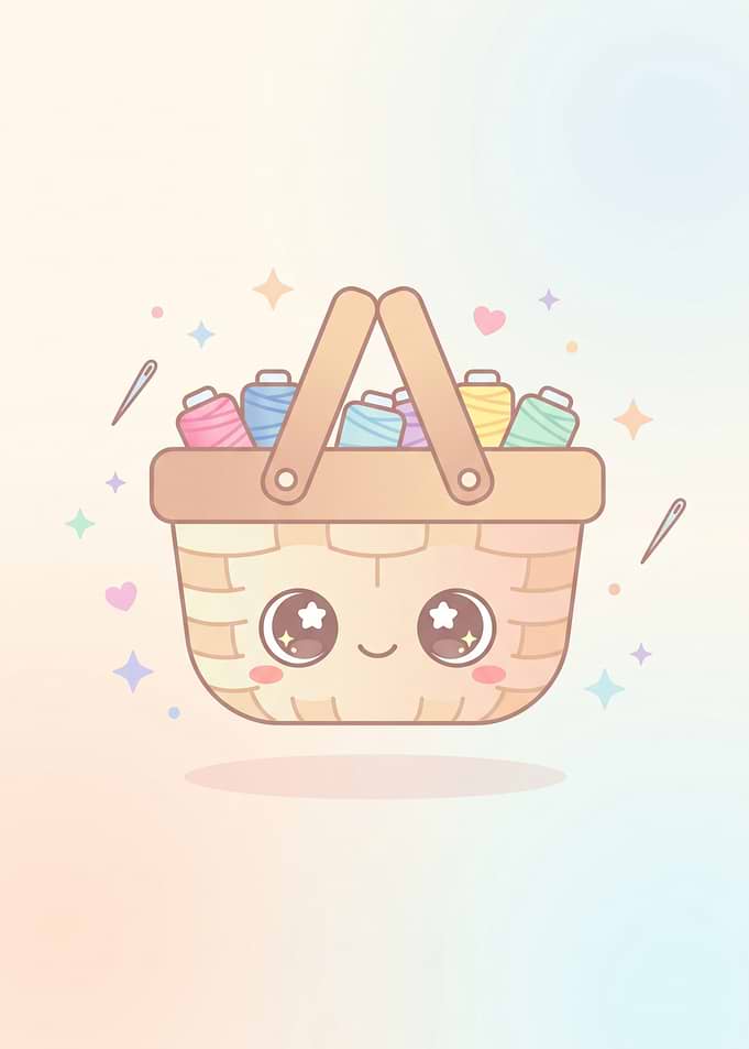 Cute Kawaii Sewing Basket Illustration