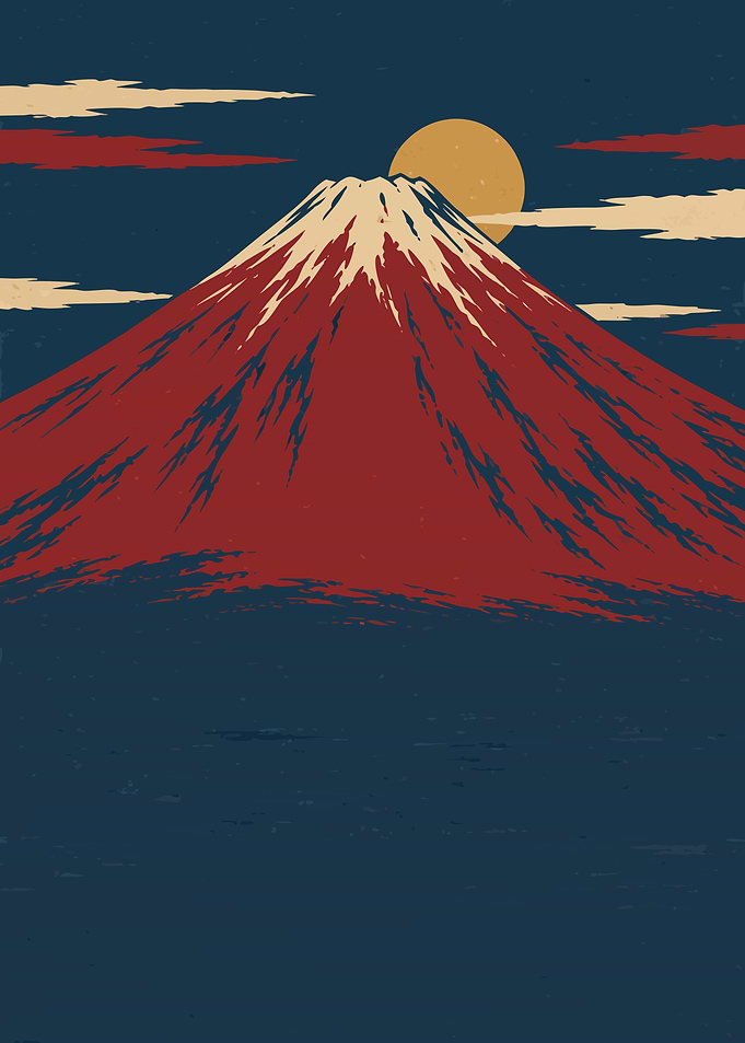 Red Mount Fuji Minimalist Art