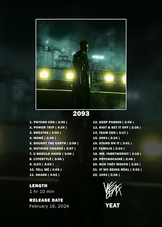Yeat 2093 Album Tracklist Poster