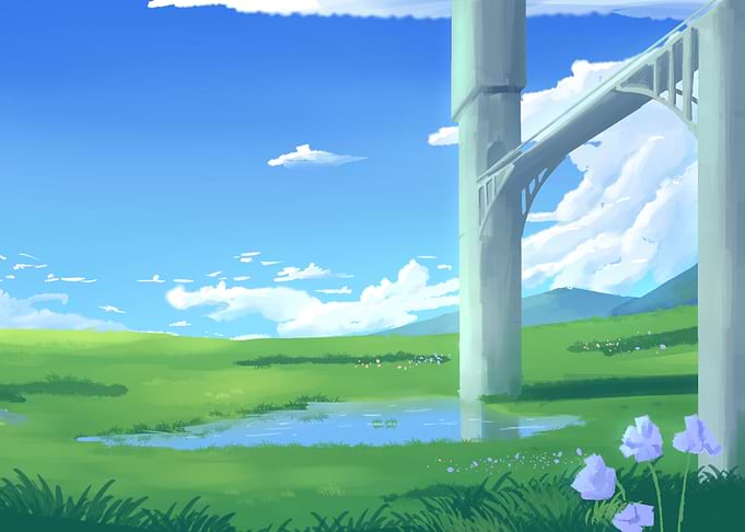 Serene Fantasy Landscape with Stone Arch