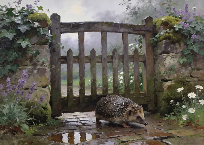 Hedgehog at a Garden Gate
