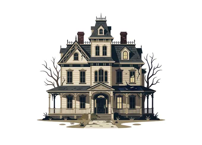 Spooky Victorian Haunted House Illustration