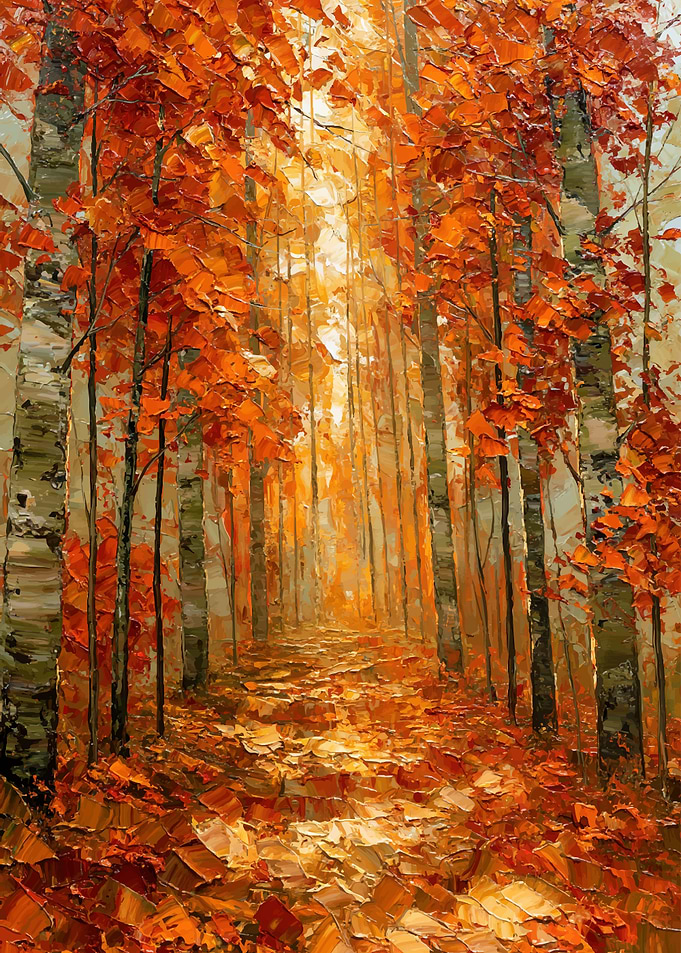 Impressionist Autumn Forest Path Painting