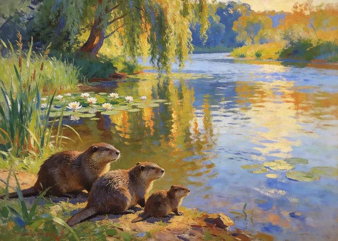 Beaver Family by the River