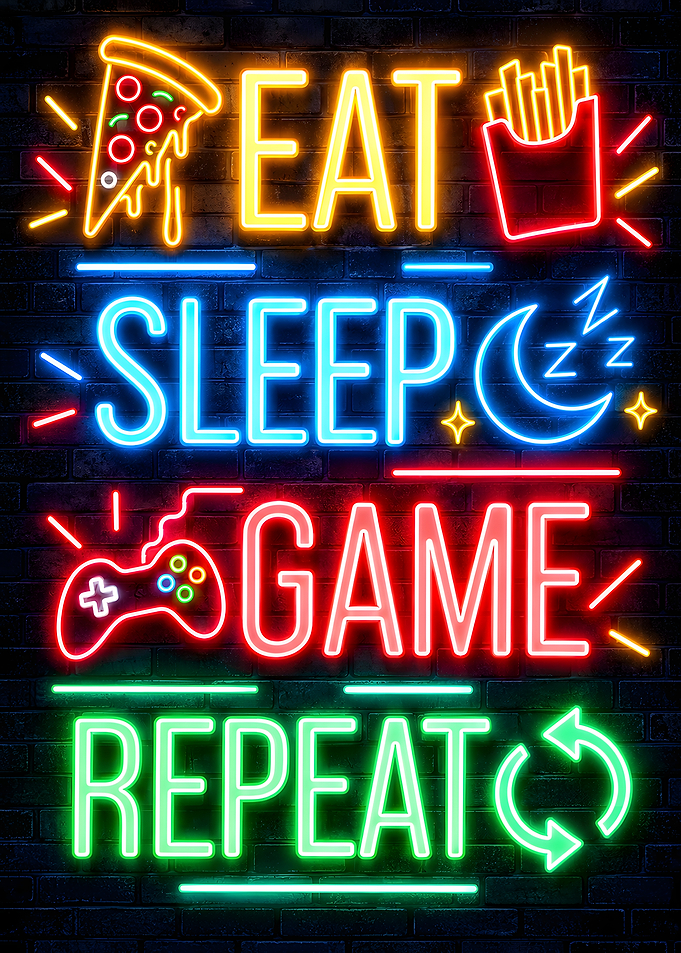 Eat Sleep Game Repeat Neon Sign