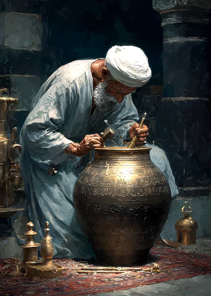Artisan Engraving a Brass Vessel