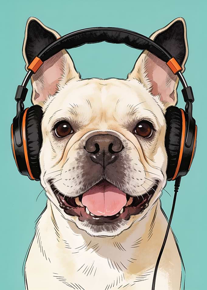 French Bulldog Wearing Headphones