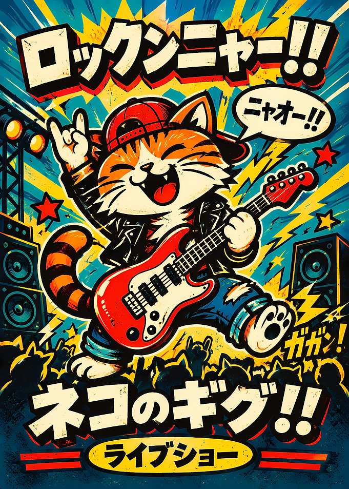 Rockstar Cat Playing Electric Guitar