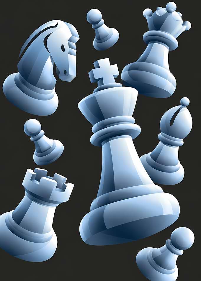 Floating Blue Chess Pieces Composition