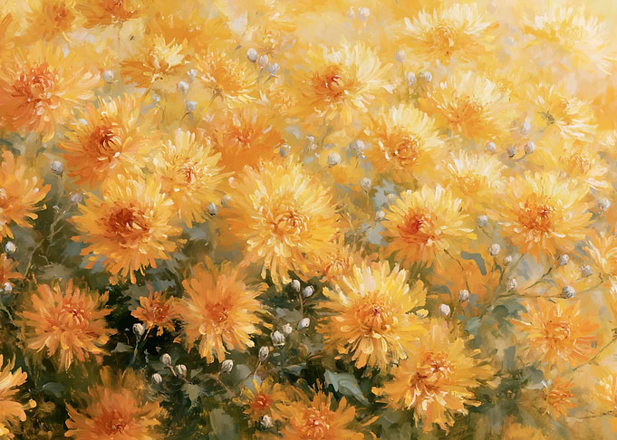 Vibrant Yellow Chrysanthemum Floral Painting