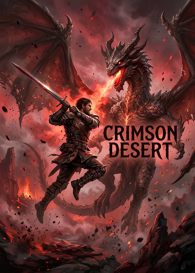 Crimson Desert Dragon Battle Poster