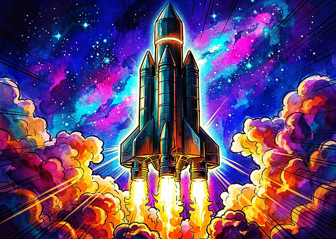 Vibrant Rocket Launch Into Space