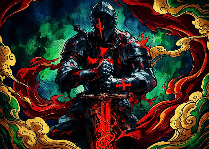 Dark Knight with Flaming Sword