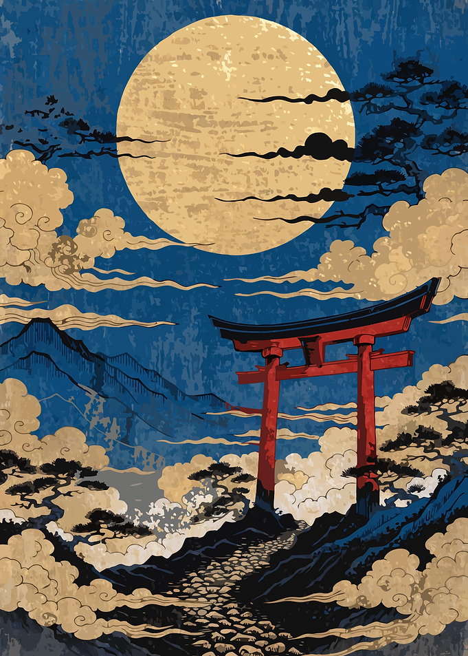 Moonlit Torii – Japanese Ukiyo-e