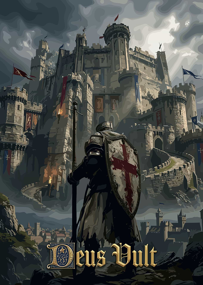 Crusader Knight Before Medieval Castle