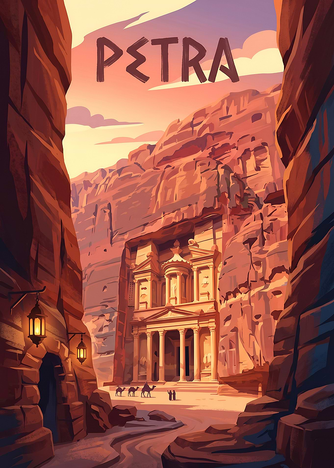 Petra Jordan Canyon Travel Poster