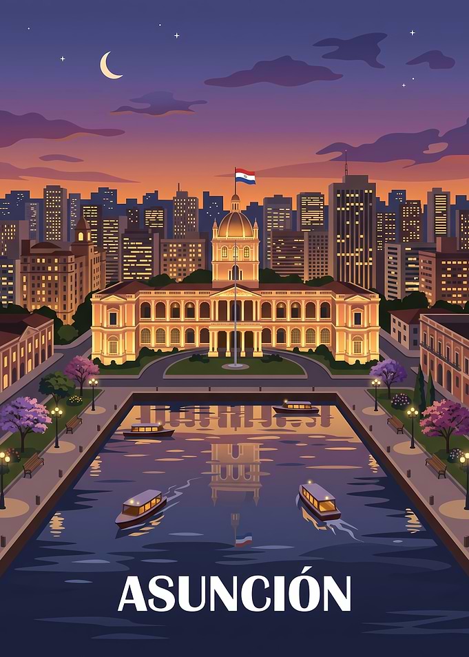 Asuncion Paraguay Cityscape Travel Poster
