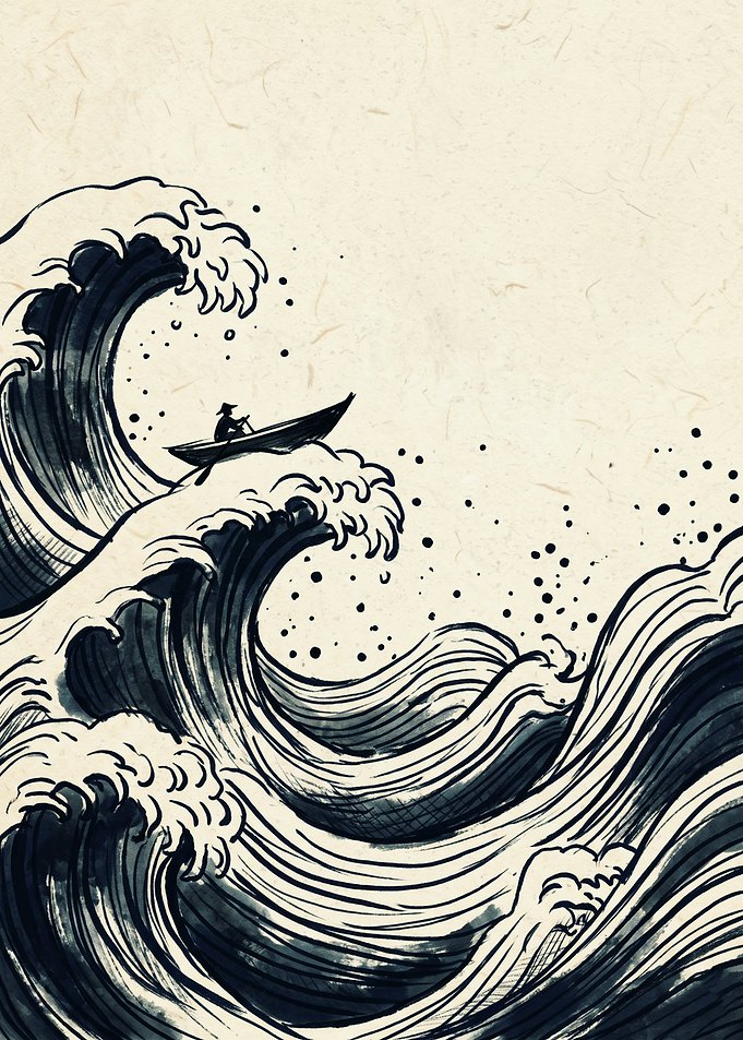 Japanese Great Wave Ukiyo E Art Print Boat Ocean Waves Vintage Aesthetic Poster Design