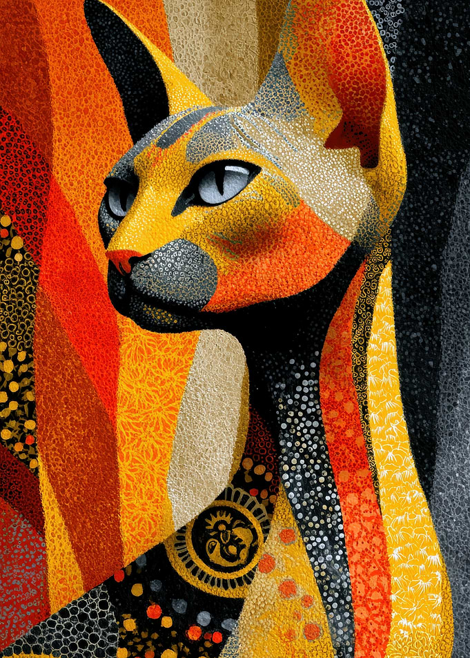 Abstract Pointillist Egyptian Cat Portrait