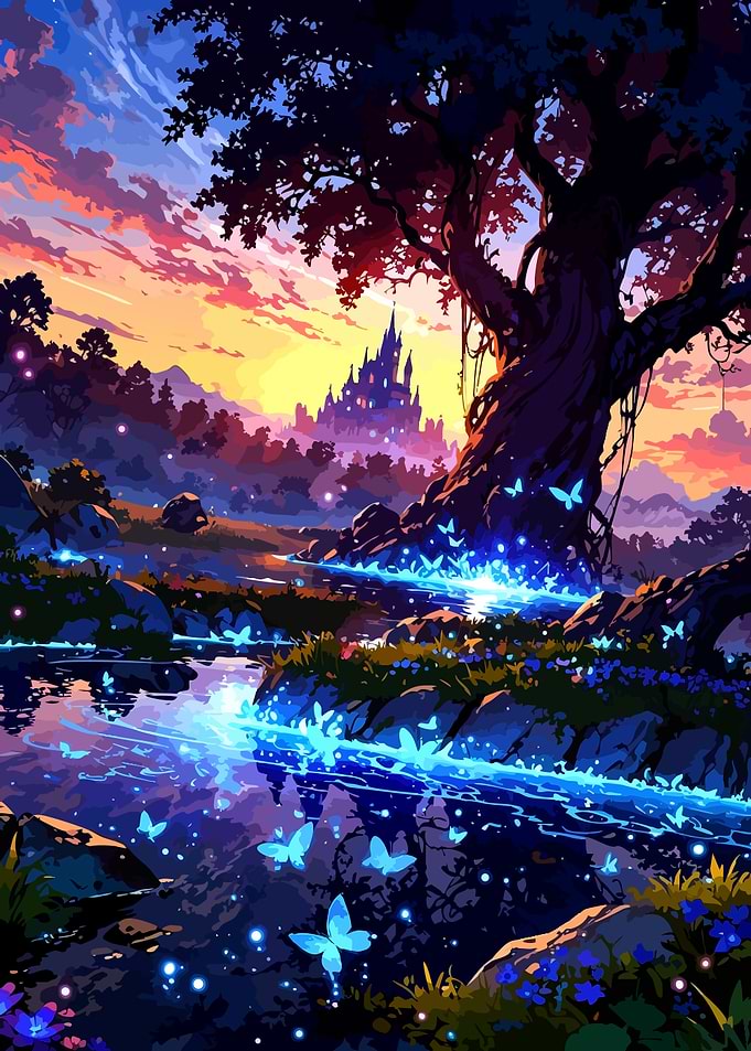 Enchanted Forest with Glowing Butterflies