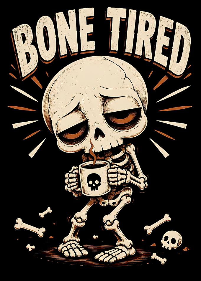 Bone Tired Skeleton Coffee Illustration