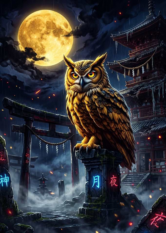 Owl Perched at Japanese Temple