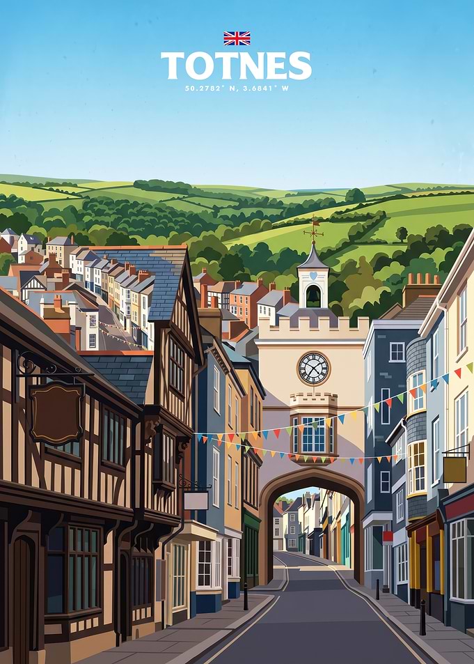 Totnes Town Travel Poster