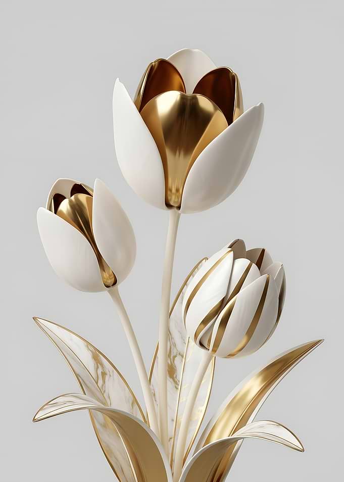 Elegant White and Gold Tulip Sculpture