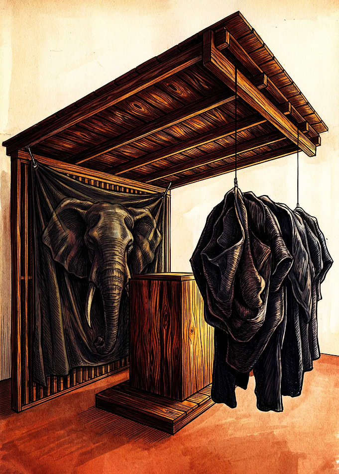 Elephant Head Tapestry and Wooden Display