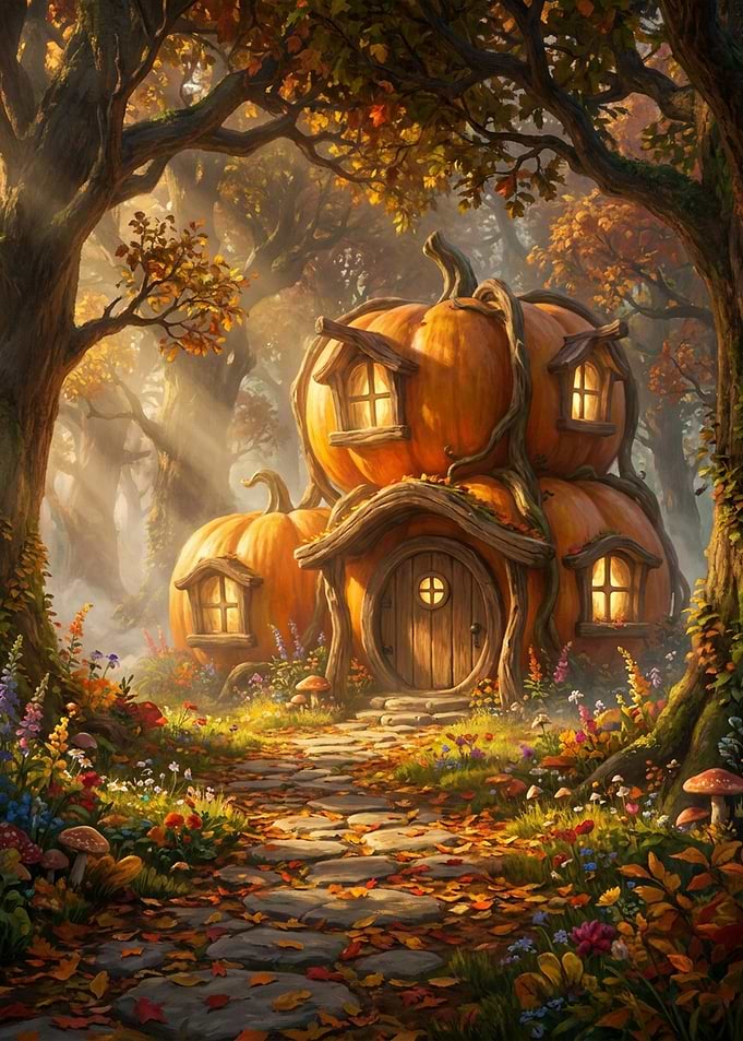 Enchanted Pumpkin House in Autumn Forest