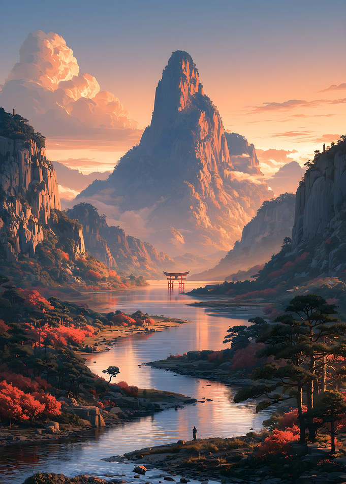 Serene Torii Gate Mountain Landscape