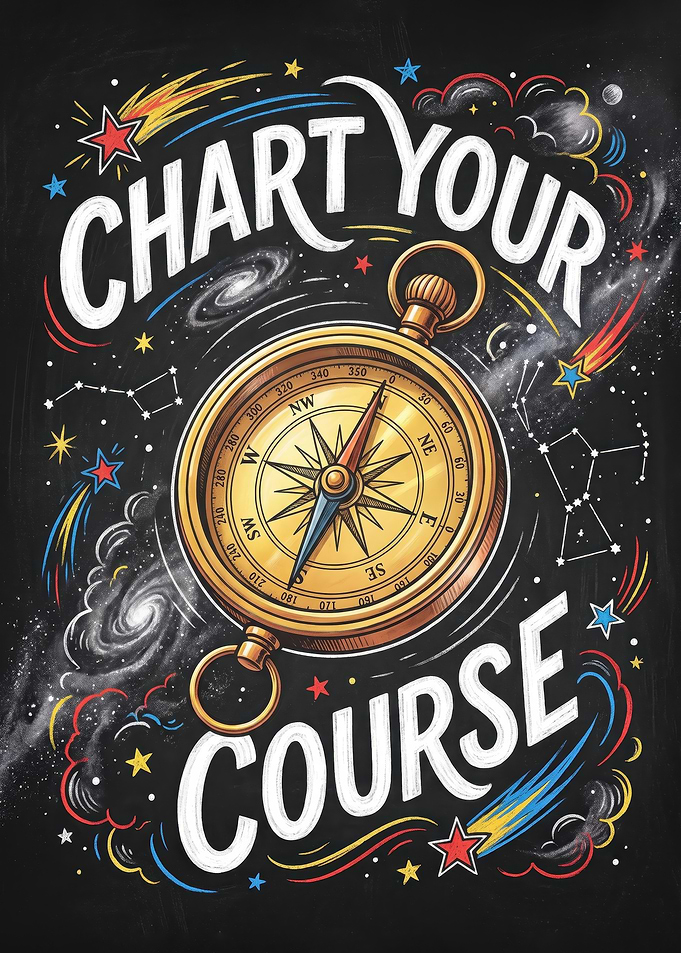 Chart Your Course Compass Inspirational Motivational Space Poster