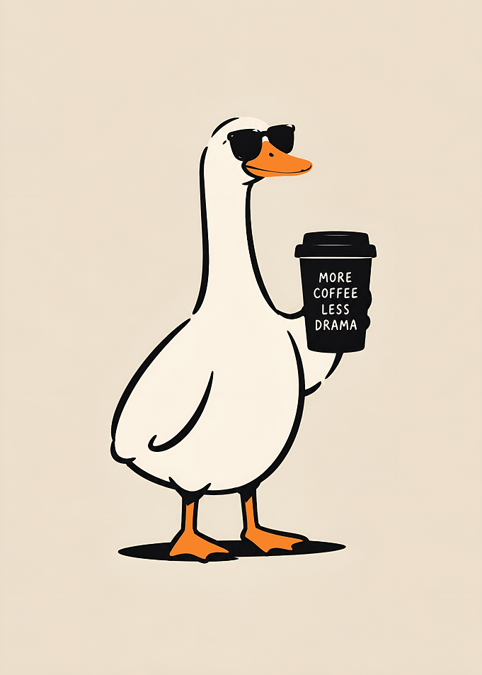 Cool Goose with Coffee Cup