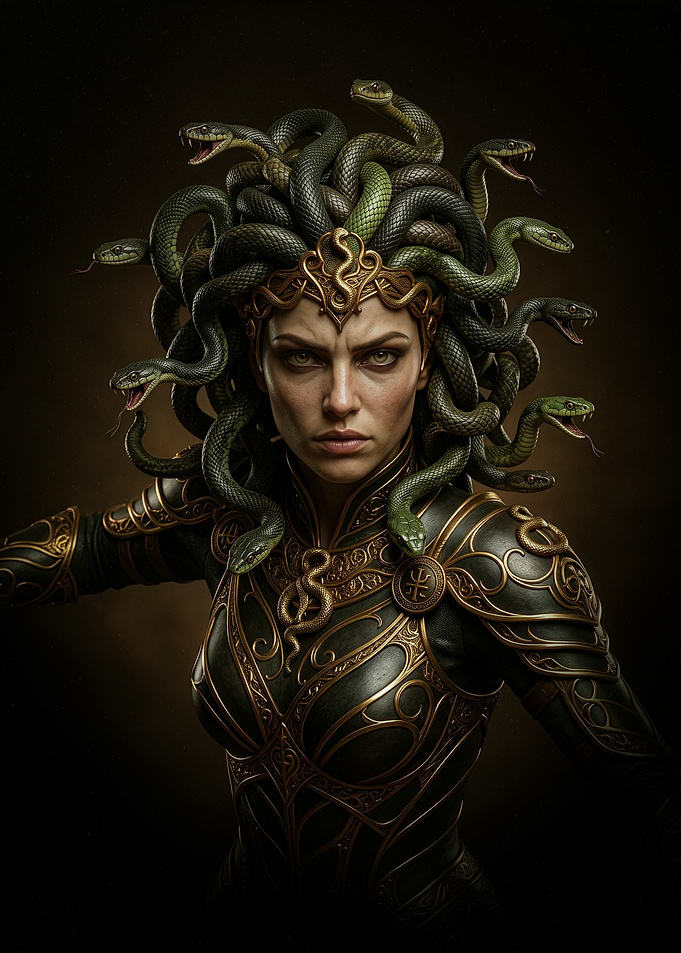 Medusa Warrior in Golden Armor