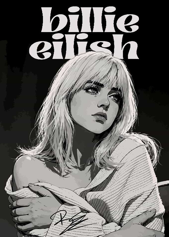 Billie Eilish Black and White Portrait
