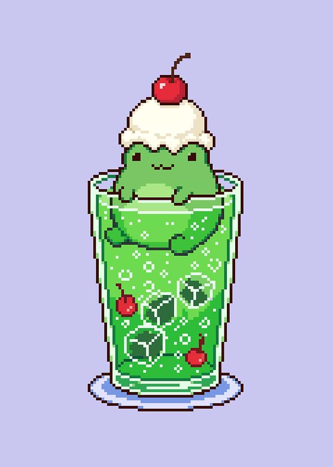 Cute Pixel Art Frog Soda