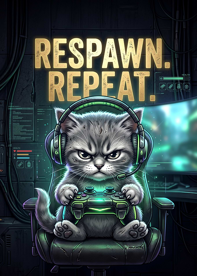 Gamer Cat Respawn Repeat Poster