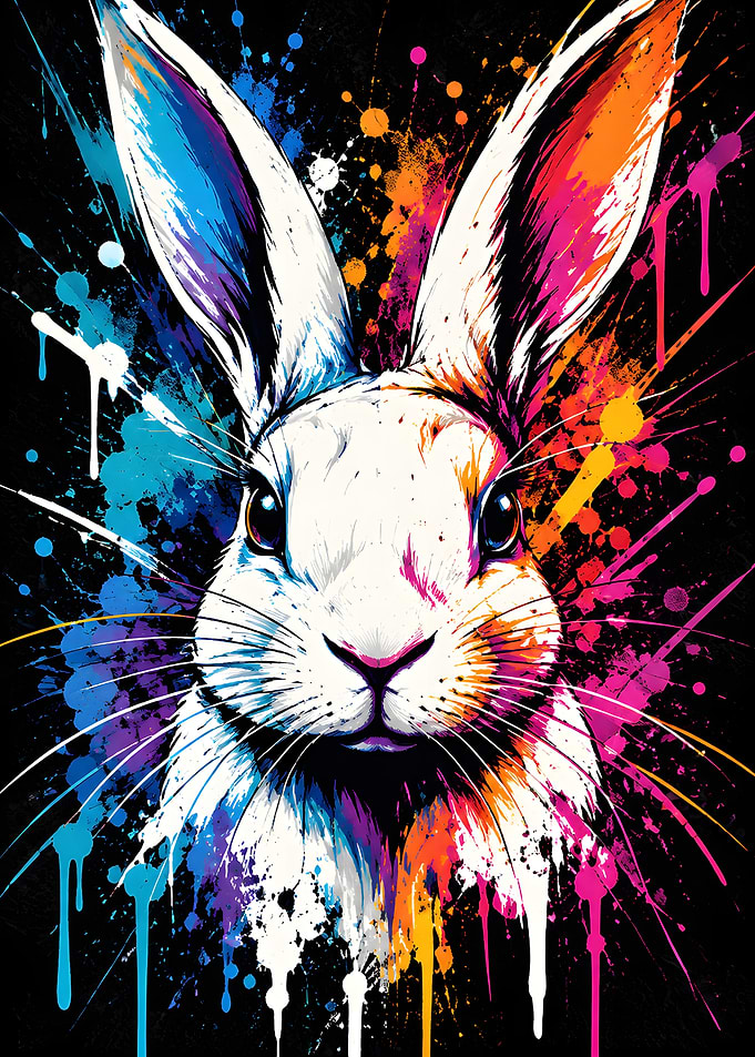 Colorful Splatter Art Rabbit Portrait