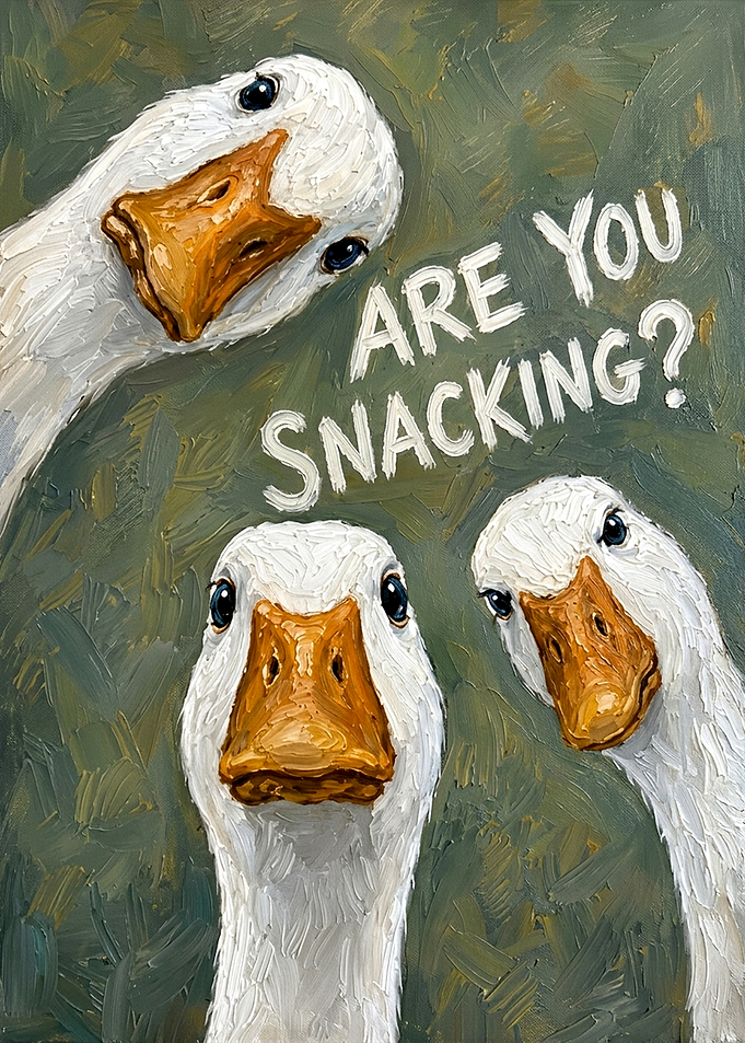 Three Curious Ducks Asking About Snacks